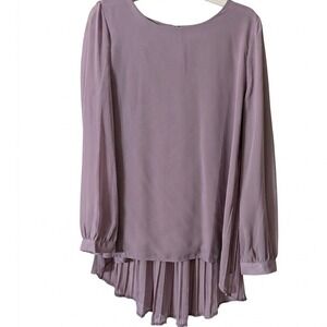 NWT Favolook Mauve Long Puff Sleeve High -Low Pleated Tunic Blouse